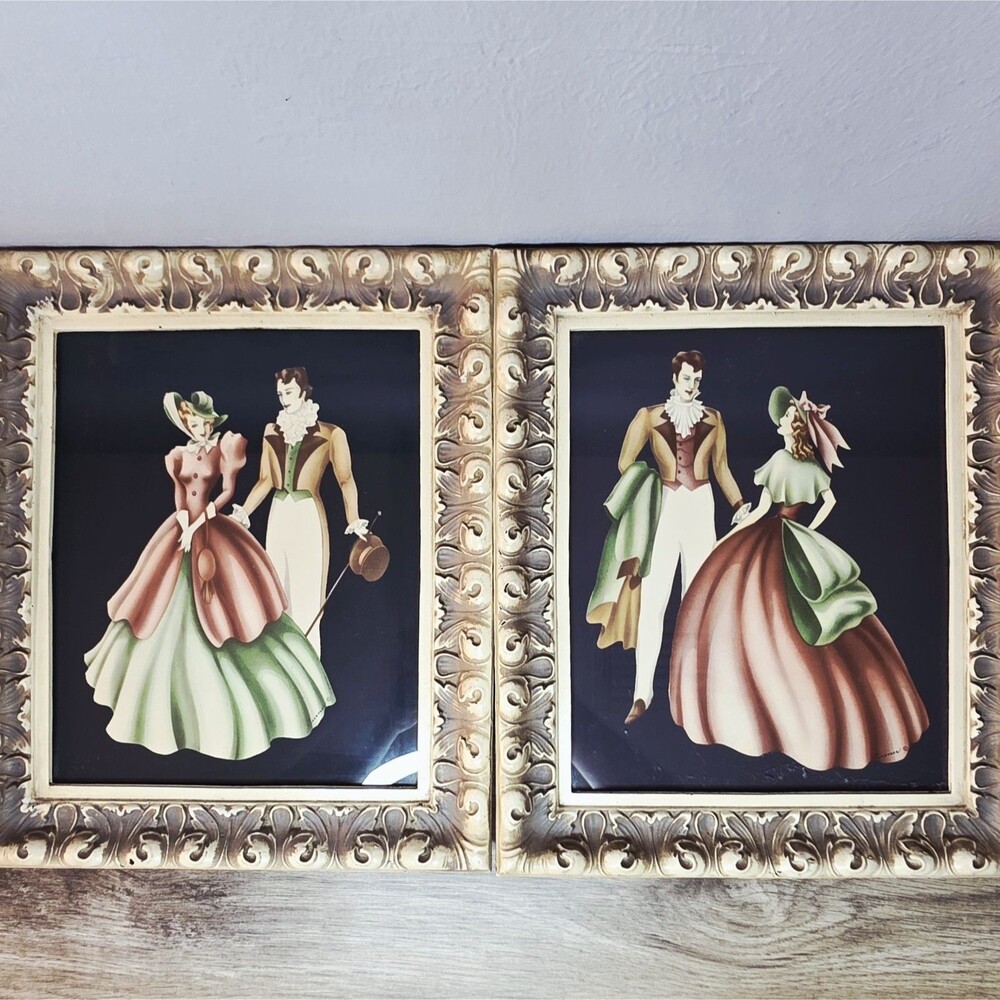 Vtg 50's Turner Prints Art Southern Couple Original Frames Set of 2 Cottagecore